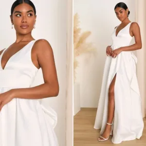 LULU's Bridal Wedding Chic Modern Sexy Elegant Satin A-Line Ballgown NWOT