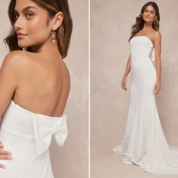LULU's Bridal Wedding Chic Modern Sexy Minimalist Mermaid Trumpet Gown NWOT