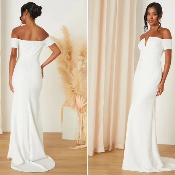 LULU's Bridal Wedding Chic Modern Sexy Minimalist Mermaid Trumpet Gown NWT