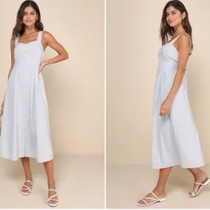 LULU's Casual Striped Chic Modern Minimalistic Button Down Midi Dress NWOT