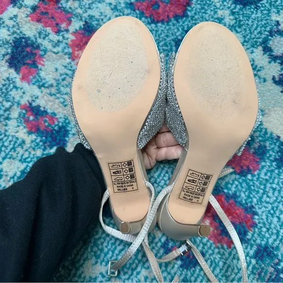 Lulus Milliee Ivory Satin Rhinestone Ankle Strap High Heel Sandals