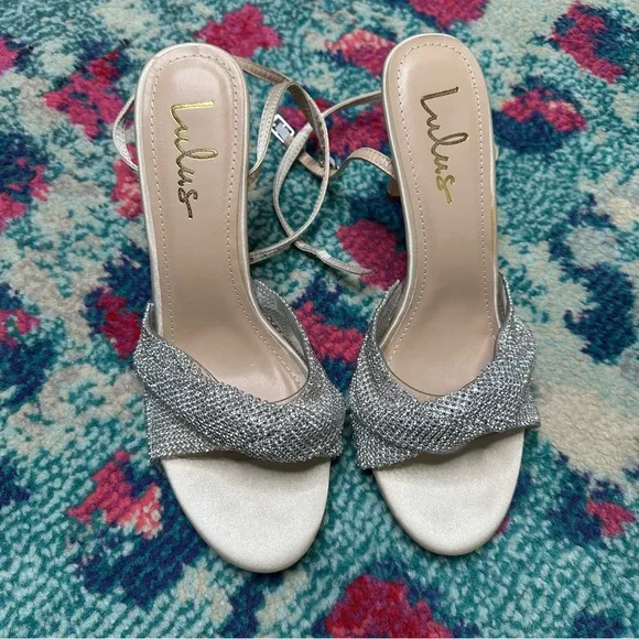 Lulus Milliee Ivory Satin Rhinestone Ankle Strap High Heel Sandals