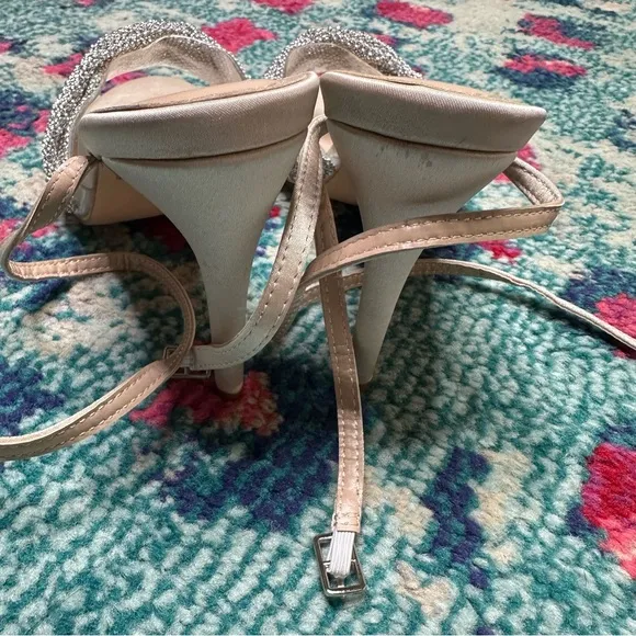 Lulus Milliee Ivory Satin Rhinestone Ankle Strap High Heel Sandals