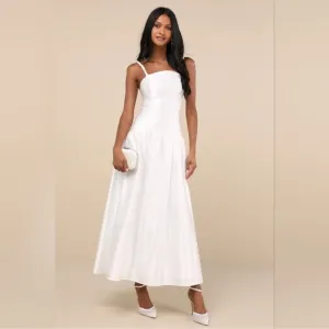 Lulus Modern Adoration NWOT size Medium White Satin Drop Waist Lace-Up Dress