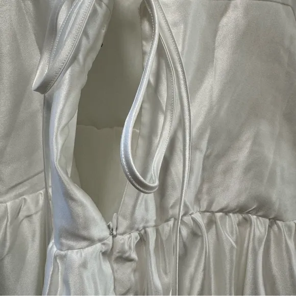 Lulus Modern Adoration NWOT size Medium White Satin Drop Waist Lace-Up Dress