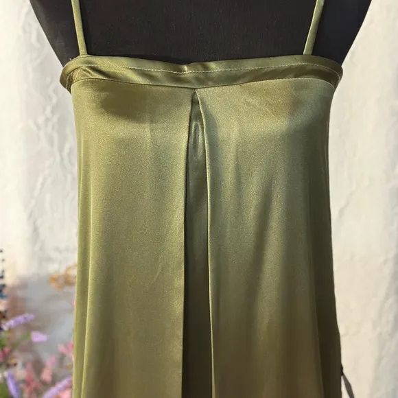 Lulus Modern Poise Olive Green Satin Pleated SleevelessMaxi Dress