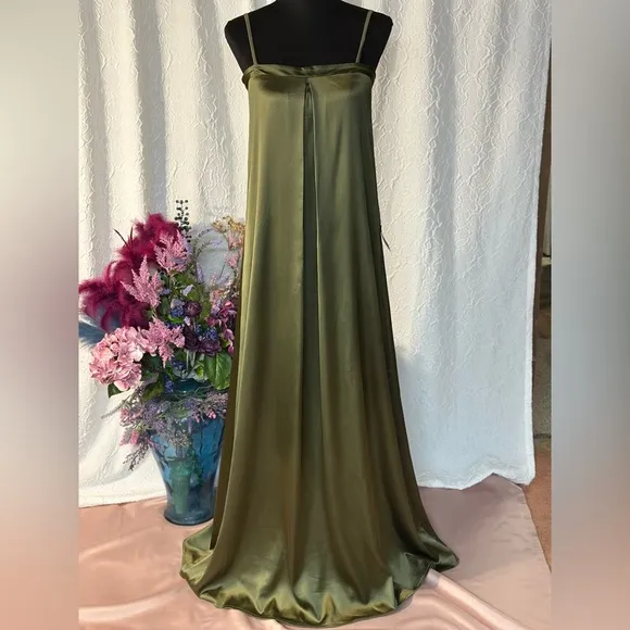 Lulus Modern Poise Olive Green Satin Pleated SleevelessMaxi Dress