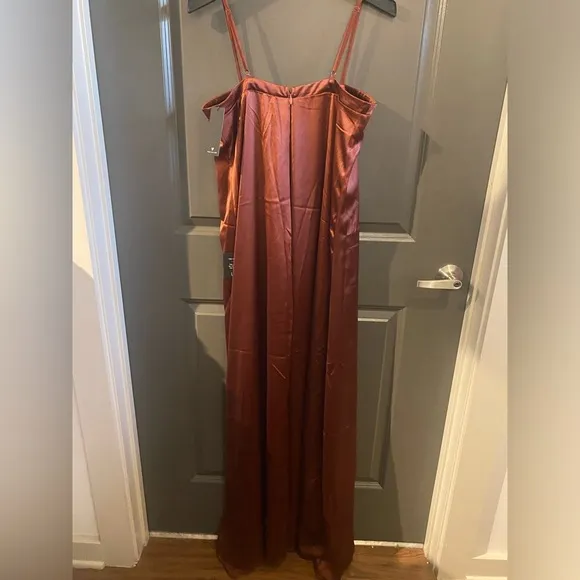 Lulus Modern Poise Rust Red Satin Pleated Sleeveless Maxi Dress
