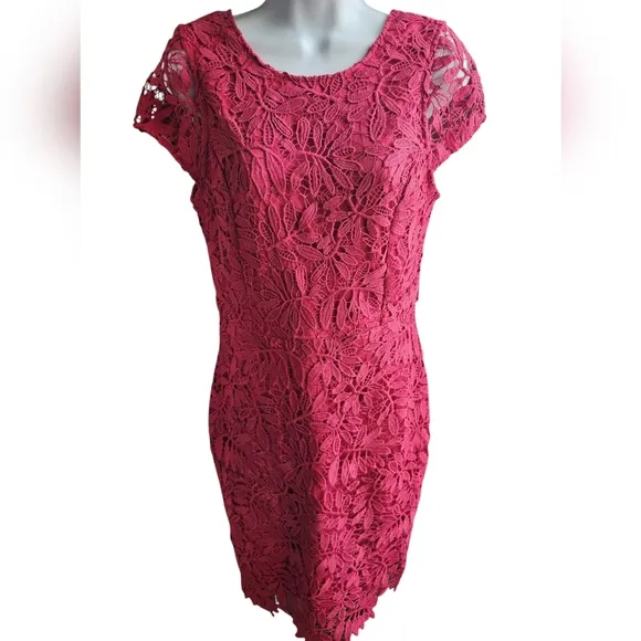 Lulus Right Sheer Right Now Pink Lace Bodycon Dress Cap Sleeve Midi Size M