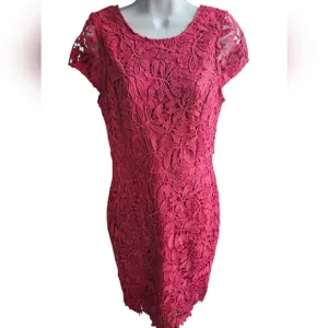 Lulus Right Sheer Right Now Pink Lace Bodycon Dress Cap Sleeve Midi Size M