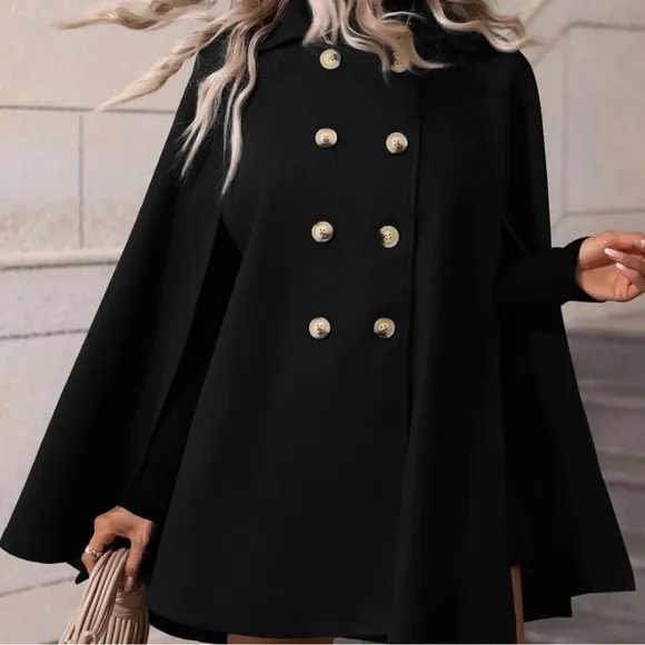 Luxe classic button up cape coat