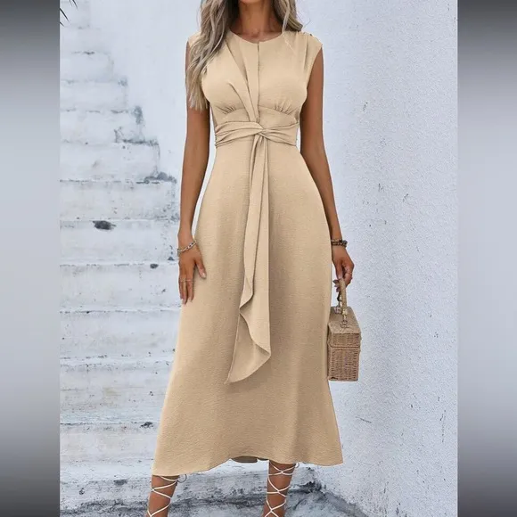 Luxe classic tie front A-lime dress