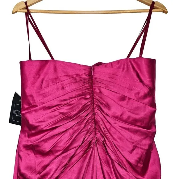 Mac Duggal Ieena Strapless Ruche Satin Classic Gown Hi-Slit Pink Women 12 NWT