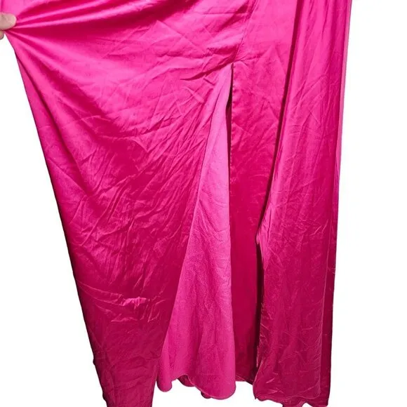 Mac Duggal Ieena Strapless Ruche Satin Classic Gown Hi-Slit Pink Women 12 NWT
