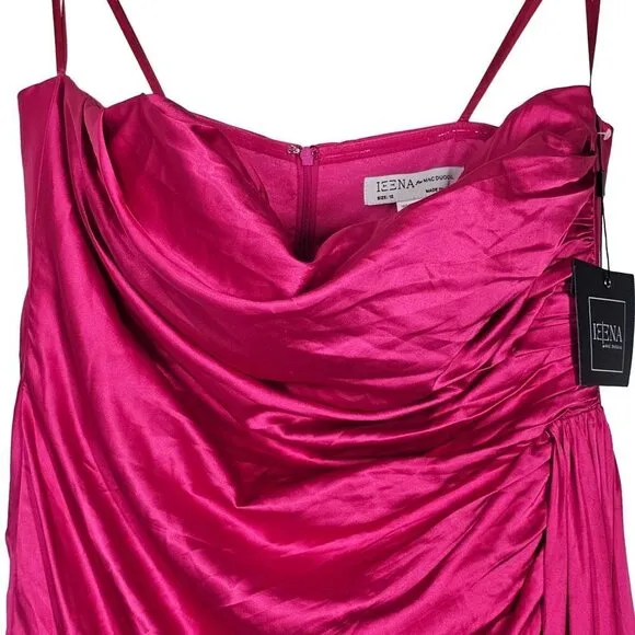 Mac Duggal Ieena Strapless Ruche Satin Classic Gown Hi-Slit Pink Women 12 NWT
