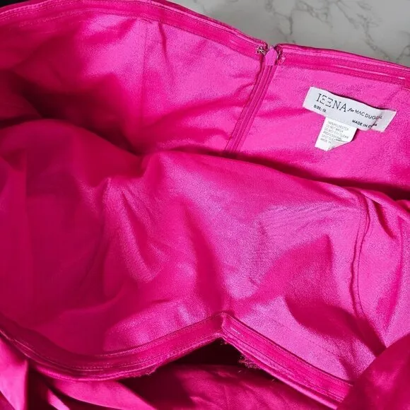 Mac Duggal Ieena Strapless Ruche Satin Classic Gown Hi-Slit Pink Women 12 NWT