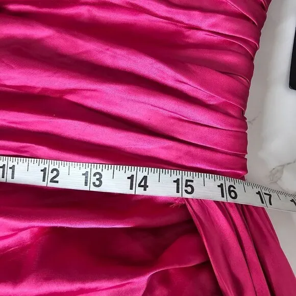 Mac Duggal Ieena Strapless Ruche Satin Classic Gown Hi-Slit Pink Women 12 NWT