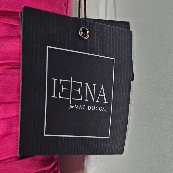 Mac Duggal Ieena Strapless Ruche Satin Classic Gown Hi-Slit Pink Women 12 NWT