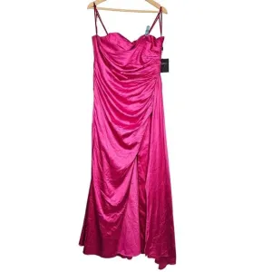 Mac Duggal Ieena Strapless Ruche Satin Classic Gown Hi-Slit Pink Women 12 NWT
