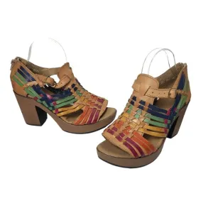 Macarena Mexican Leather Boho Platform Block Heel Sandals Size 9.5