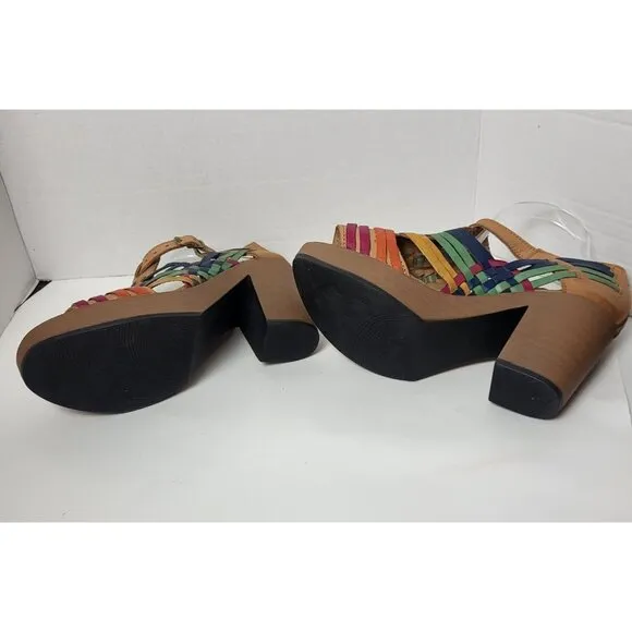 Macarena Mexican Leather Boho Platform Block Heel Sandals Size 9.5