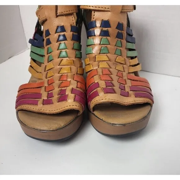 Macarena Mexican Leather Boho Platform Block Heel Sandals Size 9.5
