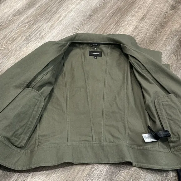 Mackage Andra color block leather sleeve army military jacket green sz M