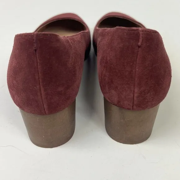 Madewell Maroon Suede Round Toe Ella Pump Size 8.5 Block Heels Low Heel