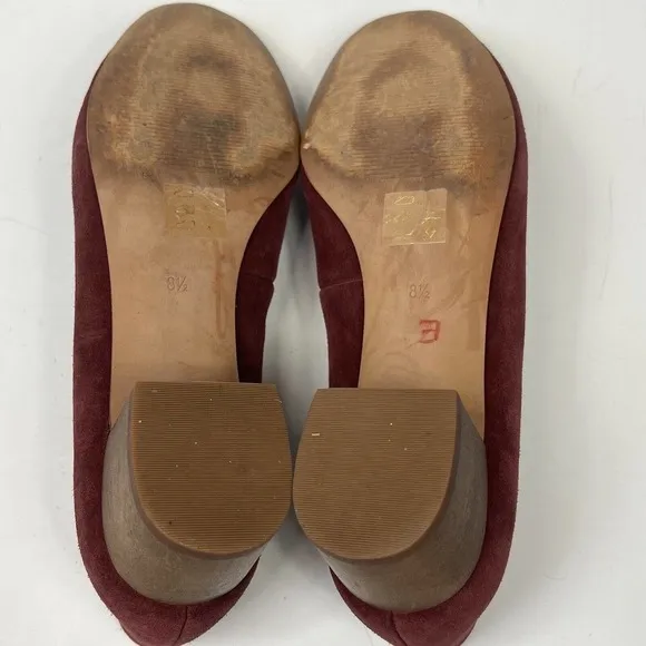 Madewell Maroon Suede Round Toe Ella Pump Size 8.5 Block Heels Low Heel