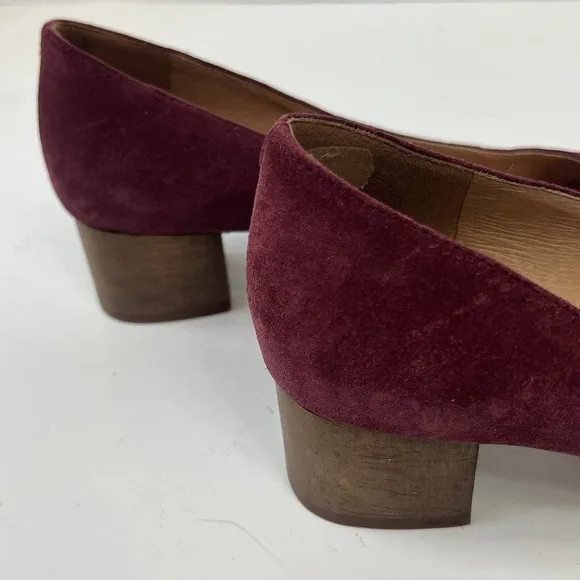 Madewell Maroon Suede Round Toe Ella Pump Size 8.5 Block Heels Low Heel