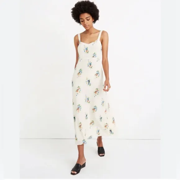 Madewell Silk Wide-Strap Midi Dress in Classic Corsage - Size 2