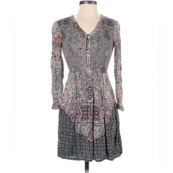 Maeve by Anthropologie Classic MulticolorJewel Y2K Bohemian Floral Mini Dress