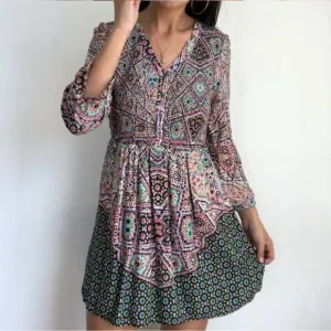 Maeve by Anthropologie Classic MulticolorJewel Y2K Bohemian Floral Mini Dress