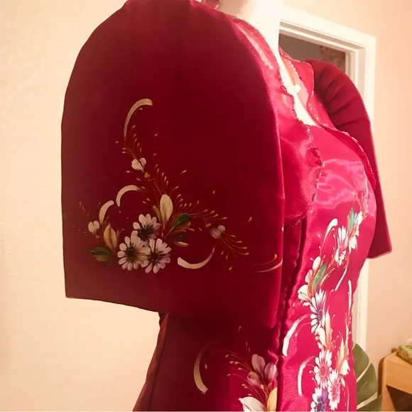 Magenta 3 pcs. Filipiniana Modern Terno with Hand Painted Floral details