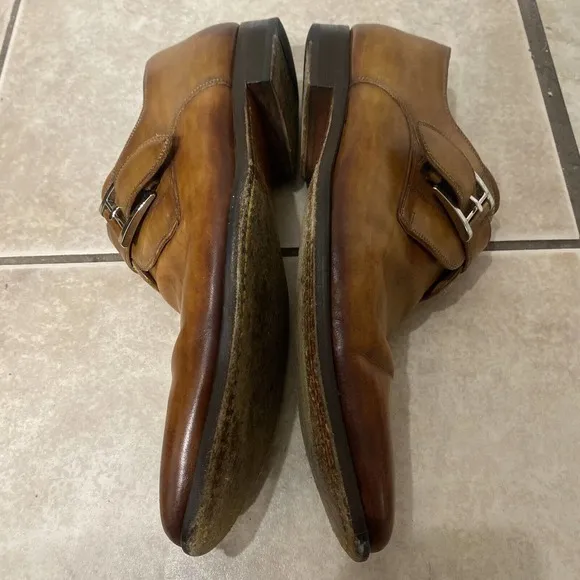 Magnanni Mens 10 M Monk Strap Leather Dress Shoes Brown Made in Spain 13276