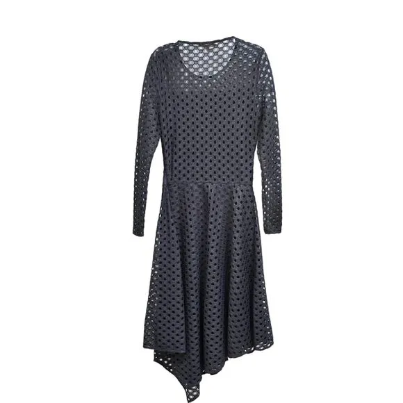 Maje Rana Black Eyelet Lace Semi Sheer Midi Dress size 1/ US XS