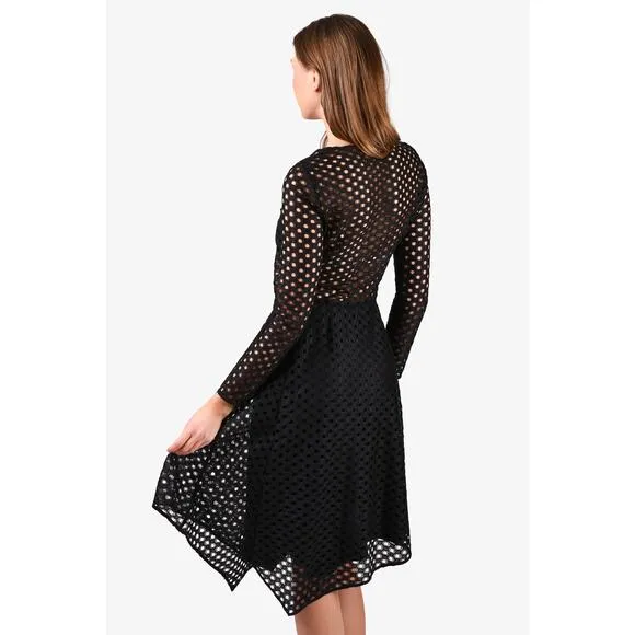 Maje Rana Black Eyelet Lace Semi Sheer Midi Dress size 1/ US XS