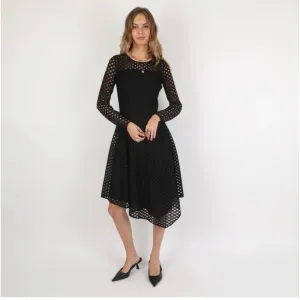 Maje Rana Black Eyelet Lace Semi Sheer Midi Dress size 1/ US XS