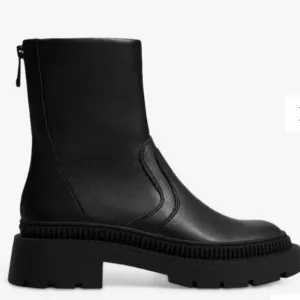 Mango Faux Leather Track Block Heel Ankle Black Boots