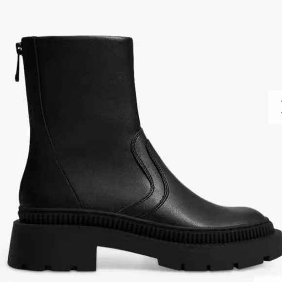 Mango Faux Leather Track Block Heel Ankle Black Boots