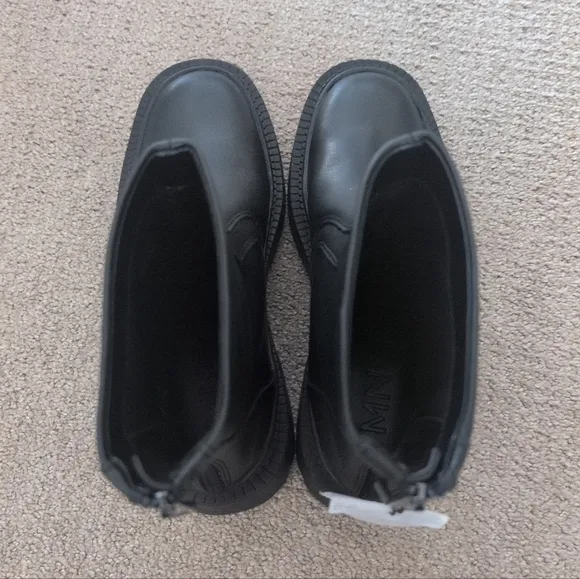 Mango Faux Leather Track Block Heel Ankle Black Boots