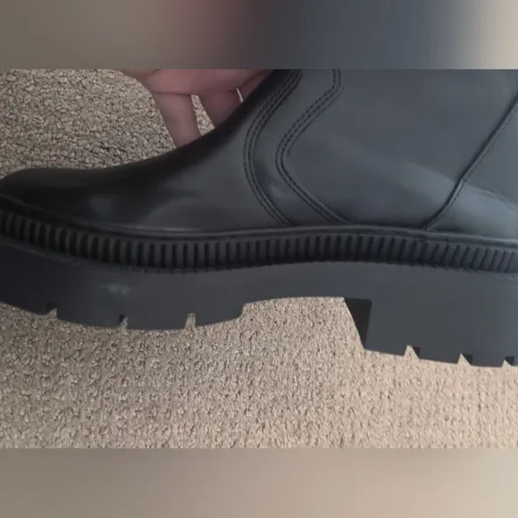 Mango Faux Leather Track Block Heel Ankle Black Boots