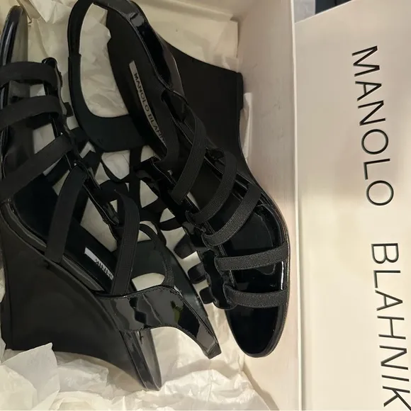 Manolo Blahnik Black Wedge Shoes