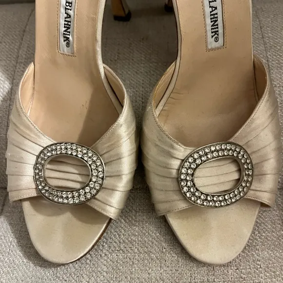 Manolo Blahnik Cream Heeled Sandals