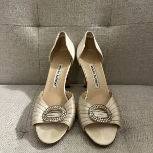 Manolo Blahnik Cream Heeled Sandals