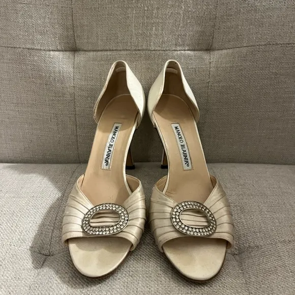 Manolo Blahnik Cream Heeled Sandals