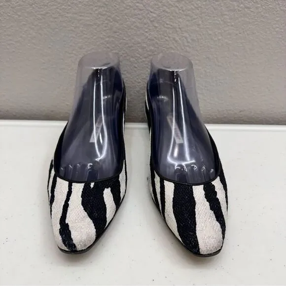 Manolo Blahnik Flat Shoes Size 9.5 Zebra Knit Vintage Y2K Designer