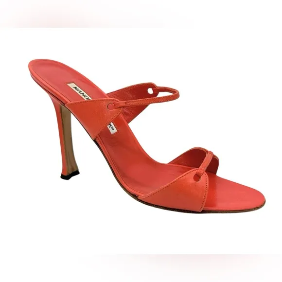 Manolo Blahnik Salmon Strappy Mule Sandals Heels Size 38 7.5 US