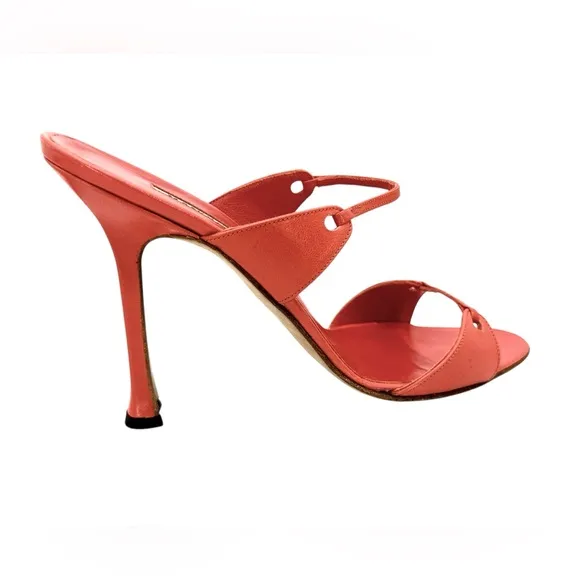 Manolo Blahnik Salmon Strappy Mule Sandals Heels Size 38 7.5 US
