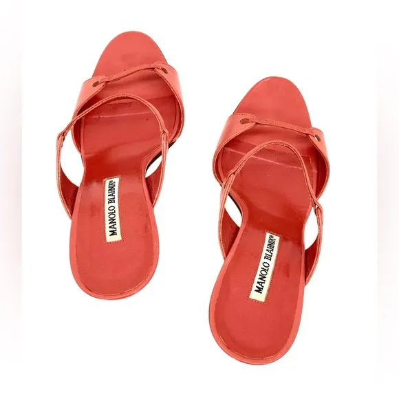 Manolo Blahnik Salmon Strappy Mule Sandals Heels Size 38 7.5 US